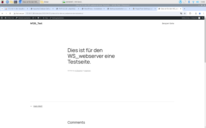 Testseite auf unserem WordPress Seite
